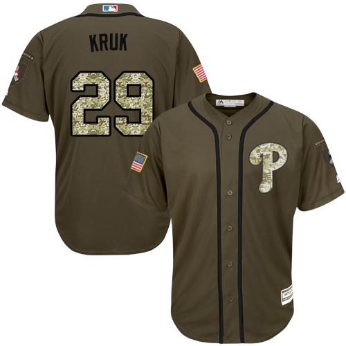 Phillies #29 John Kruk Green Salute to Service Stitched MLB Jersey - Click Image to Close
